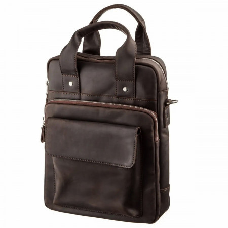 Мужская кожаная сумка Shvigel из Crazy Horse помещается А4 (SH0166brown)