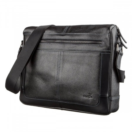 Мужская черная кожаная сумка Shvigel флотар (SH0244black)