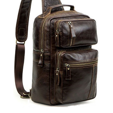 Большой кожаный рюкзак (слинг) Contact's (cs0217brown)